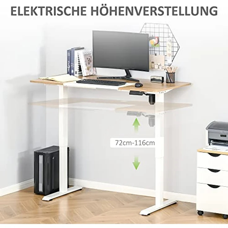 Vinsetto Schreibtisch Elektrischer Tischgestell mit Motor Computertisch (Stehschreibtisch, 1-St, Arbeitstisch), Metall Spanplatte Natur+Weiß 140 x 70 x 72-116 cm – Bild 5