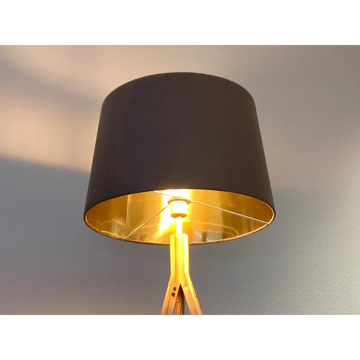 meineWunschleuchte Stehlampe mit Dreibein, Holz / Samt Braun / Gold, ohne Leuchtmittel, Höhe 157 cm – Bild 9