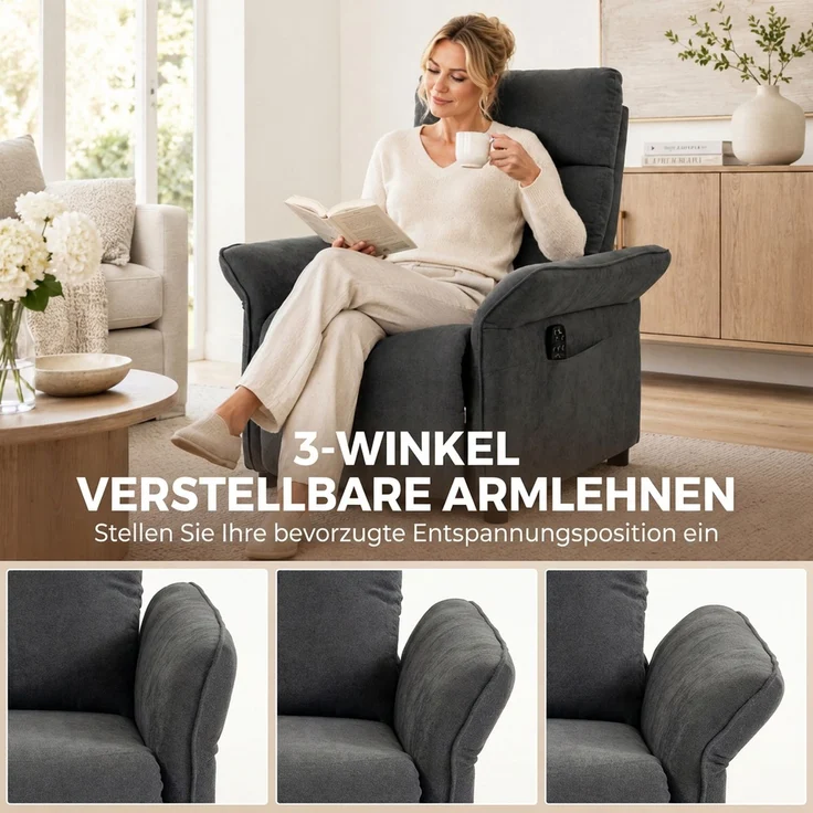 HOMCOM Relaxsessel, Frottee (100 % Polyester), Dunkelgrau, 74 x 89 x 103 cm – Bild 5