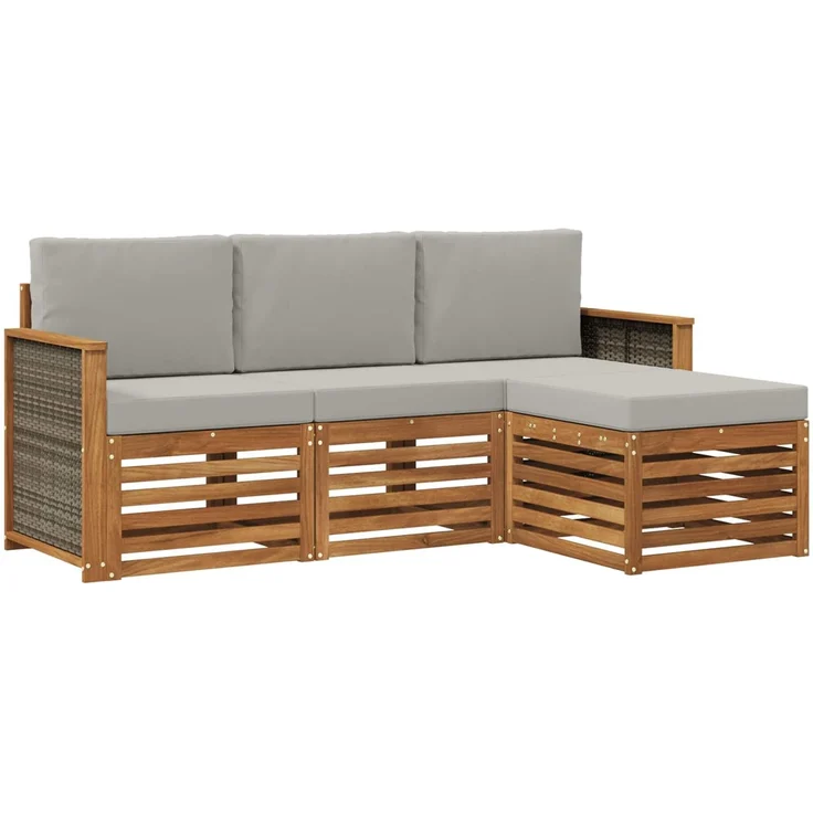 vidaXL Outdoor-Sofagarnitur 4 stk. 4-Sitzer Natur und Hellgrau 3384197 – Bild 2