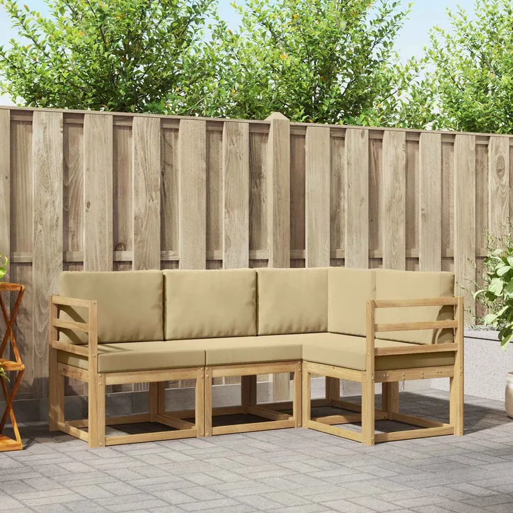 vidaXL Outdoor-Sofagarnitur mit Kissen 4 pcs Weiß und Beige, 185,5 x 126,5 x 73 cm