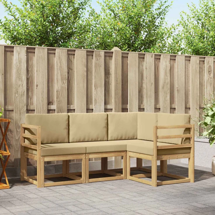 vidaXL Outdoor-Sofagarnitur mit Kissen 4 pcs Weiß und Beige, 185,5 x 126,5 x 73 cm – Bild 1