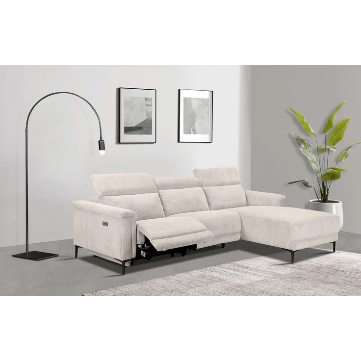 Places of Style Ecksofa Lund in Cord, L-Form, 261 cm, mit manueller, o. elektrischer Relaxfunktion, USB, Kopfteilverstellung – Bild 5