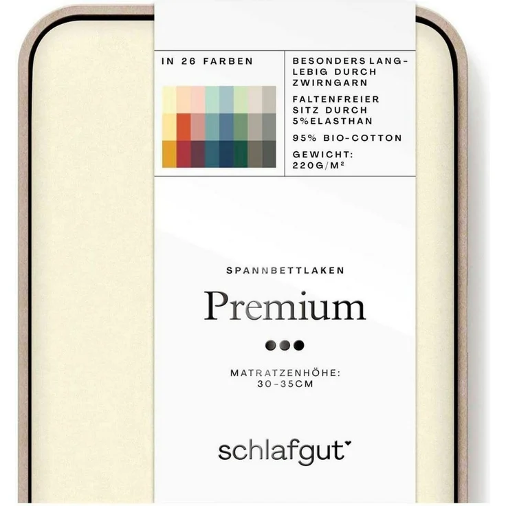 Schlafgut Spannbettlaken Premium, Gummizug: rundum, (1 Stück), Mako-Zwirn-Jersey, Yellow Light, XL 180x200cm - 200x220cm – Bild 2