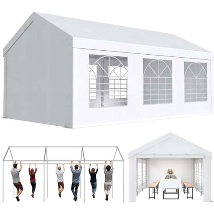 JUMMICO Pavillon Partyzelt 3x6 Wasserdicht Stabil PE Plane 450 N 170g Gartenzelt UV Schutz 50+ Zelt Festzelt Bierzelt Gartenpavillon für Garten, Party, Festival, Hochzeit, weiß