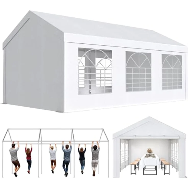 JUMMICO Pavillon Partyzelt 3x6 Wasserdicht Stabil PE Plane 450 N 170g Gartenzelt UV Schutz 50+ Zelt Festzelt Bierzelt Gartenpavillon für Garten, Party, Festival, Hochzeit, weiß – Bild 1
