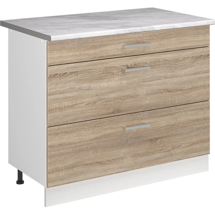 Küchenunterschrank R-Line Sonoma/Weiß 100 cm Arbeitsplatte Marmor Vicco – Bild 1