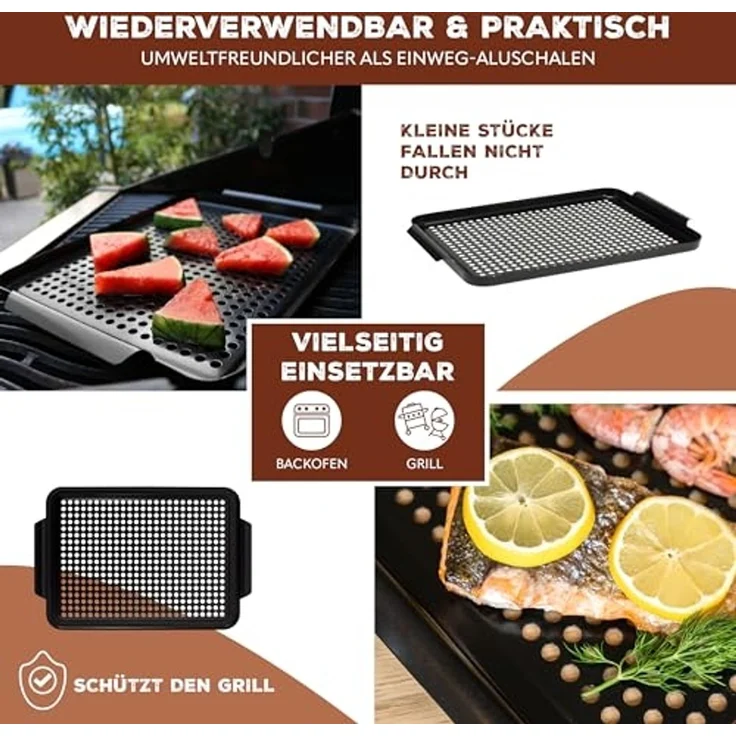 Bremermann Grillplatte 2er-Set, antihaftbeschichtet, Stahl schwarz 29,5 x 25,5 x 3 cm – Bild 3