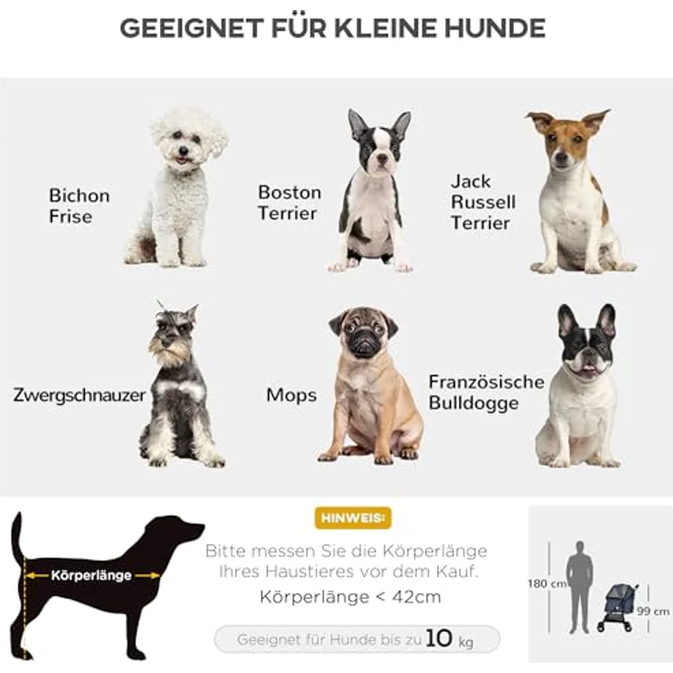 PawHut Hundebuggy mit Kissen, 4 Rädern, Netzfenster, Stauraum, (Hundewagen, 1-tlg), für kleine Hunde, Katzen, 600D Oxford, Marineblau – Bild 5