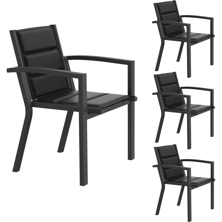 JUMMICO Gartenstuhl Stapelbar, Aluminium Gestell mit Komfortsitz aus Textilene, Niedrige Sitzhöhe mit Armlehnen für Balkon und Terrasse