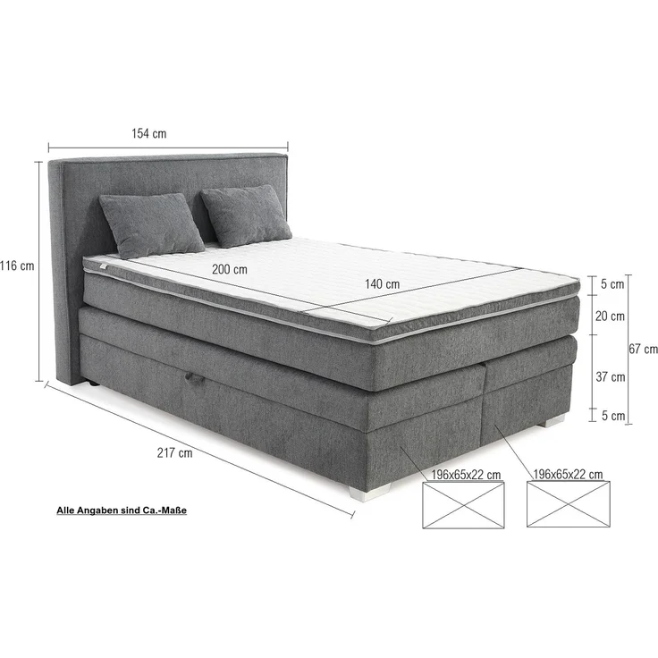 Boxspringbett 140x200 cm Box Bonell Federkernmatratze H4 Topper in Chenille Grau – Bild 9