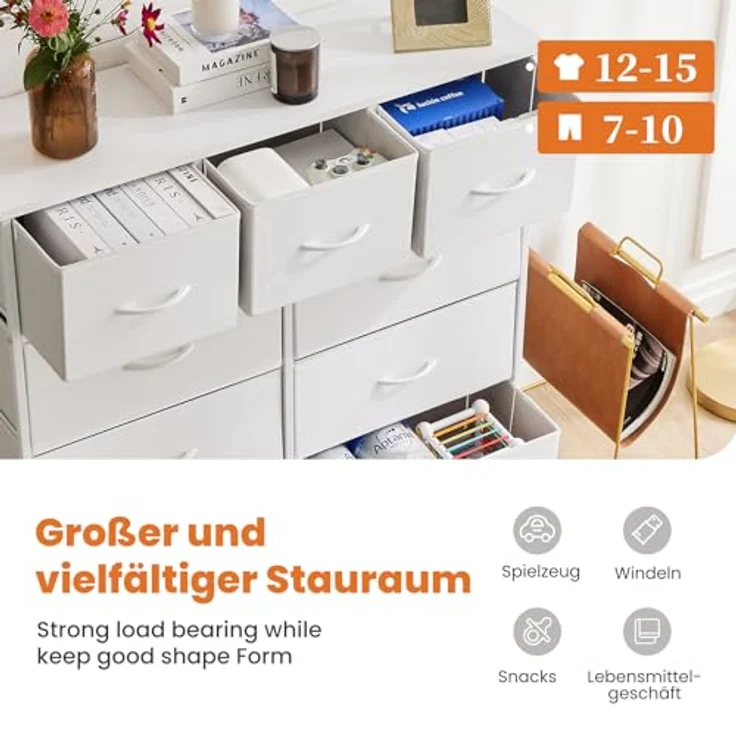 Sweetcrispy Kommode für Schlafzimmer, breite Schublade Kommode, 9 Stoffschubladen mit Griffen, Schubladen aus Stoff, Schrank, TV Stand für Schlafzimmer, Schrank, Wohnzimmer, Kinderzimmer – Bild 5