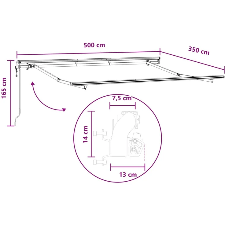 vidaXL Ausziehbare Markise Taupe 500 x 350 cm Stoff und Aluminium 3426425 – Bild 8