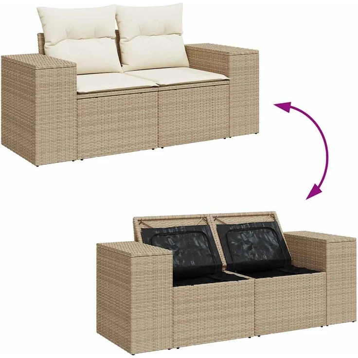 vidaXL 9-tlg. Garten-Sofagarnitur mit Kissen Beige Poly Rattan Akazie 3328101 – Bild 9