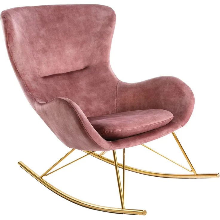 invicta INTERIOR Design Schaukelstuhl Scandinavia Swing Altrosa Gold Samt Schaukelsessel Stuhl Schwingsessel Relaxsessel