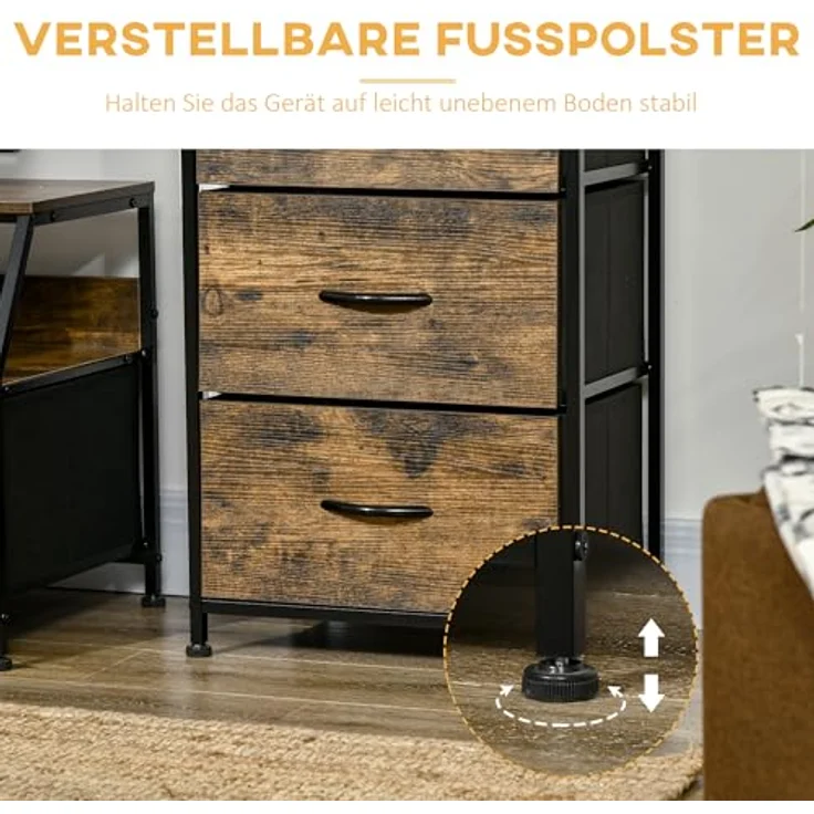 HOMCOM Kommode, braun, Textil, mit 3 Stoffschubladen und Stahlrahmen, 44x92x29 cm, für Wohnzimmer – Bild 6