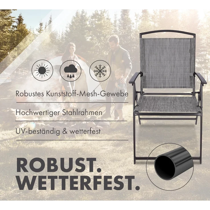 BRUBAKER Campingstuhl Bergamo - Camping Gartenstuhl - wetterfest und platzsparend (Balkonstuhl klappbar, 2 St), Klappstuhl für Garten, Terrasse und Balkon - Grau Meliert – Bild 5