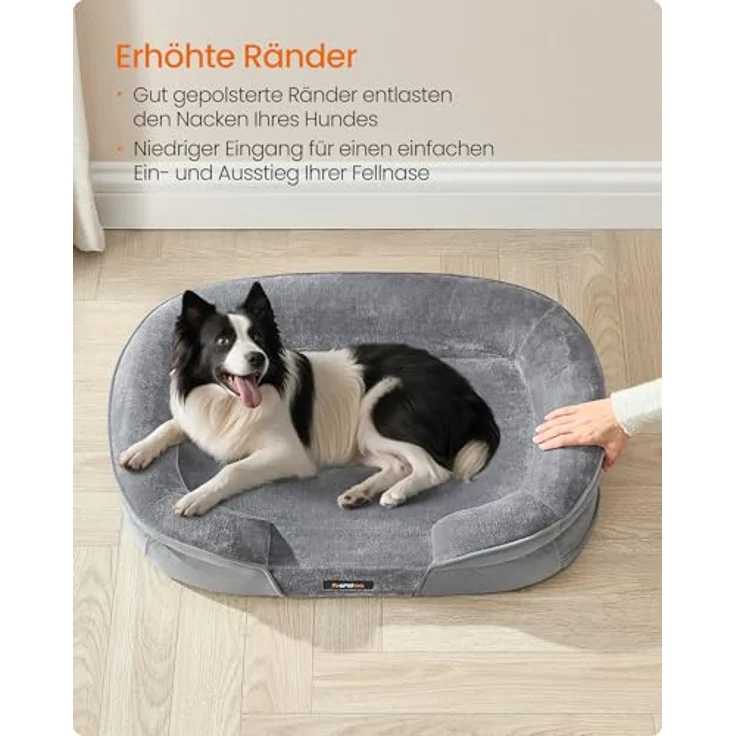 Feandrea Hundebett, Hundekissen, für große Hunde, 91 x 68 x 18 cm, orthopädisch, wasserdichte Innenschicht, erhöhte Ränder, Abnehmbarer, waschbarer Bezug, rutschfest, hellgrau PGW282G01 – Bild 6