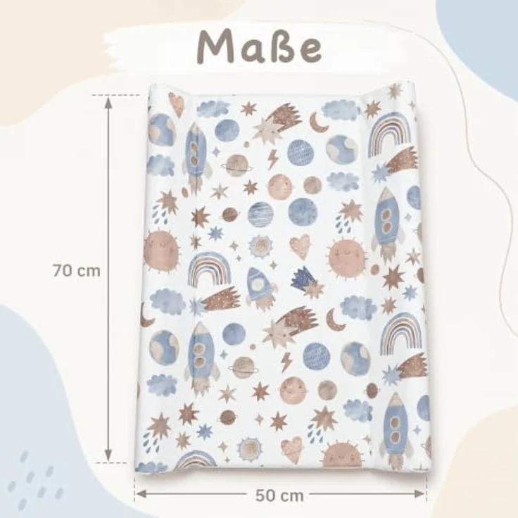 Wickelauflage 50x70 cm - abwaschbare Wickelunterlage mit Lineal - stabile Wickeltischauflage fürs Babybett - stark gepolstert, rutschfest, PVC - Wickelmatte in verschiedenen Designs – Bild 2