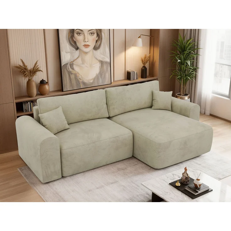 Ecksofa NEKSON L mit Schlaffunktion, L-förmiges Schlafsofa, DL-Mechanismus, mit Stauraum, Schlafsofa - Beige Velvet – Bild 4