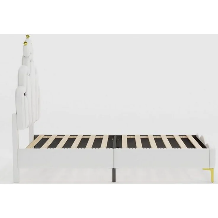 Flieks Polsterbett, LED Kinderbett Einzelbett mit krone-Form Prinzessinnenbett 90x200cm – Bild 4