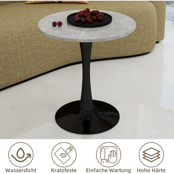 Couchtisch 70cm×70cm×72cm aus Kunstmarmor, rund, modern-minimalistisch, Schwarz/Grau – Bild 10