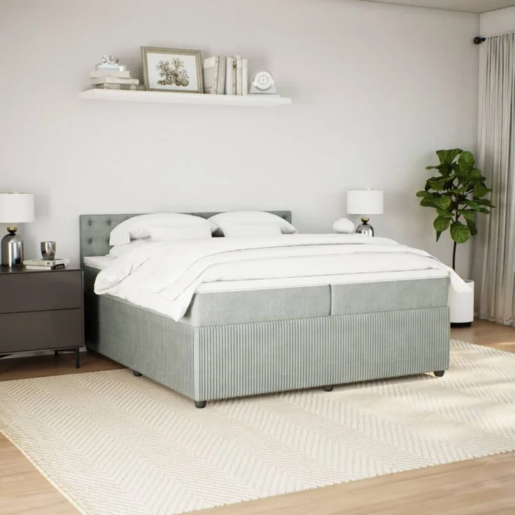 vidaXL Boxspringbett mit Matratze Hellgrau 200x200 cm Samt 3290142 – Bild 4