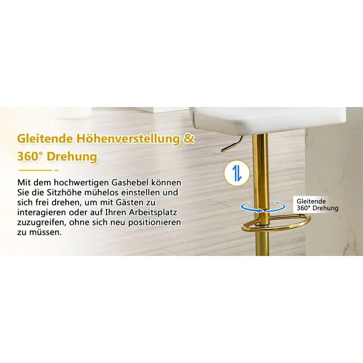2er Set Barhocker mit Lehne Höhenverstellbar, 360° Drehbar Barstuhl mit großem Sockel & Fußstütze, Moderner Küchenhocker für Bar Küche Theke (Nur Stühle)--Weiß--110x45x49.7cm--YOUDENOVA – Bild 5