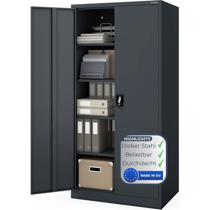 Aktenschrank abschließbar KADO - 5 Ebenen verstellbar, Flügeltüren | Metallschrank Werkstatt Mehrzweckschrank Büroschrank aus Stahl Werkzeugschrank, 185 x 90 x 60 cm Anthrazit – Bild 1