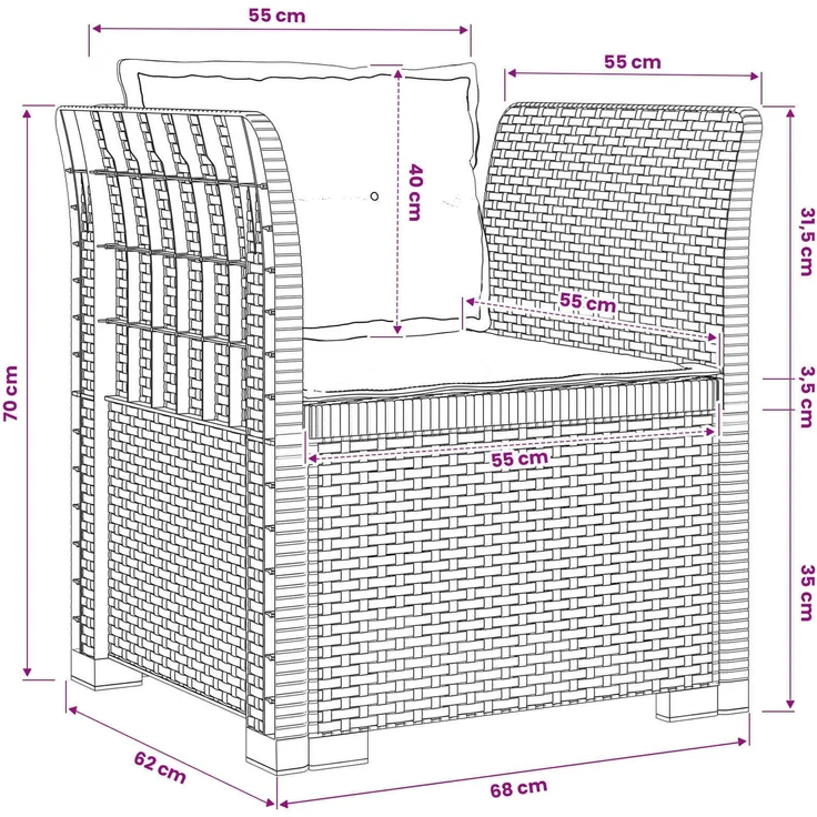vidaXL 1-Sitzer Sessel mit Kissen Rattan-Look PP Braun 8011875 – Bild 10
