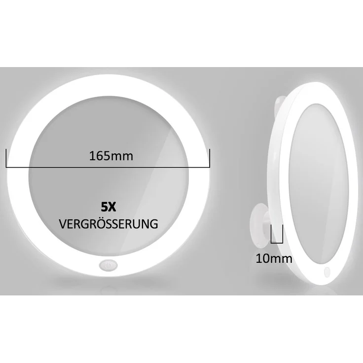 EMKE Kosmetikspiegel mit beleuchtung mit 5 fach VergrÃ¶ÃŸerungsspiegel, WeiÃŸ LED Schminkspiegel mit Saugnapf, 165 mm Durchmesser Tragbarer Wandspiegel Batteriebetrieben – Bild 5
