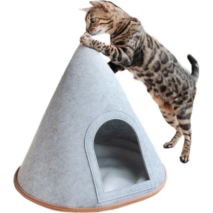 Canadian Cat Company Katzenzelt Katzenbett Cone - Katzen Tipi aus Filz, inkl. Flauschkissen, hellgrau
