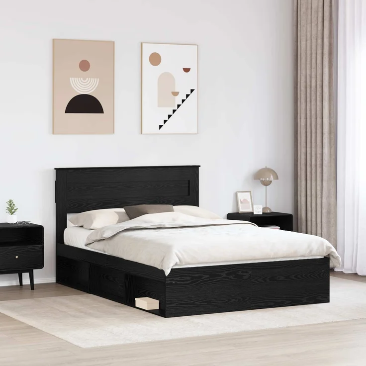 vidaXL Bettrahmen Schwarz 160 x 200 cm Massives Kiefernholz 3409736 – Bild 2