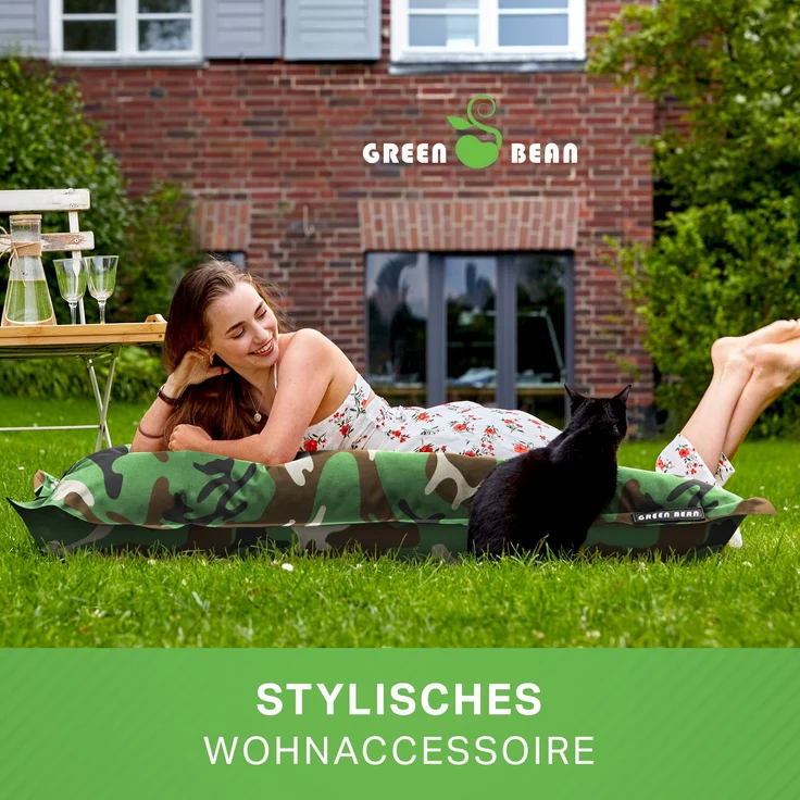 Green Bean® Sitzsack XXL 140x180cm 380 Liter Kinder & Erwachsene Bean Bag EPS Perlen Füllung Outdoor Riesensitzsack - waschbares und wetterfestes Lounge Sitzkissen - Camouflage Grün – Bild 9