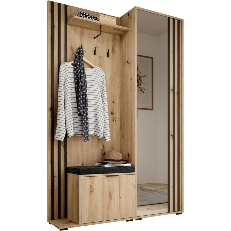 MOEBLO Kompaktgarderobe JOHN (Dielenschrank Wandschrank Regal Diele & Flur Kleiderschrank Schuhschrank, mit Spiegel Flurgarderobe Schrank Kompaktgarderobe), (BxHxT): 135x197x34cm – Bild 5
