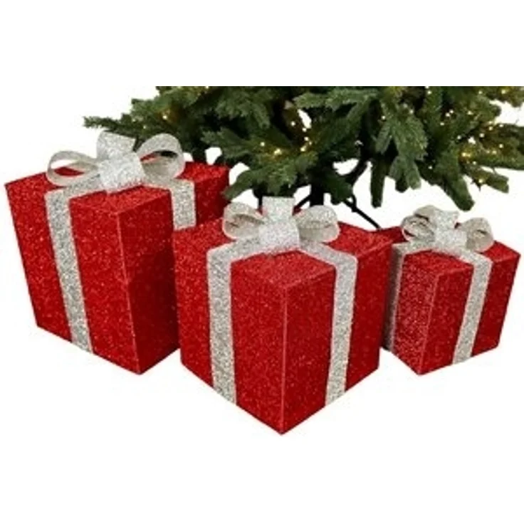Gartenpirat LED Dekofigur Geschenkboxen mit Schleife 3er-Set Weihnachtsdeko außen innen Timer, Warmweiß/Rot, Timer-und Schalter-Funktion: Schalter mit 3 Funktionen (ON/OFF/TIMER) – Bild 6