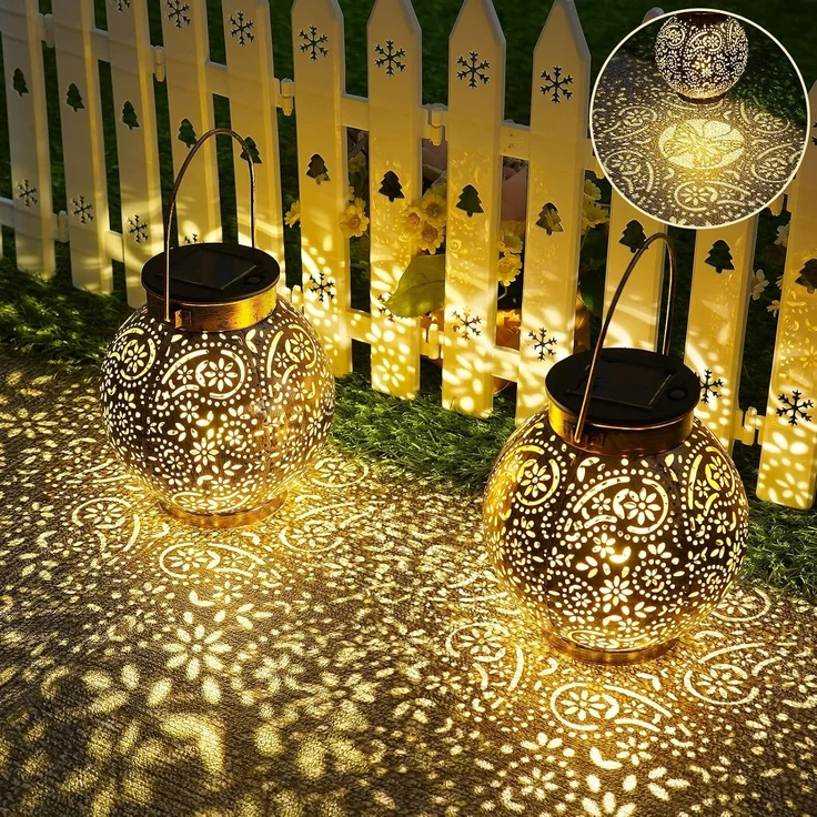 Solarlaterne für Außen, 2 Stück Solarlampen Balkon Deko, Outdoor IP65 Wasserdicht Gartendeko für Draußen, LED Vintage Laterne Hängend für Veranda, Garten Dekorationen Terrasse Rasen Hof Gehweg – Bild 1