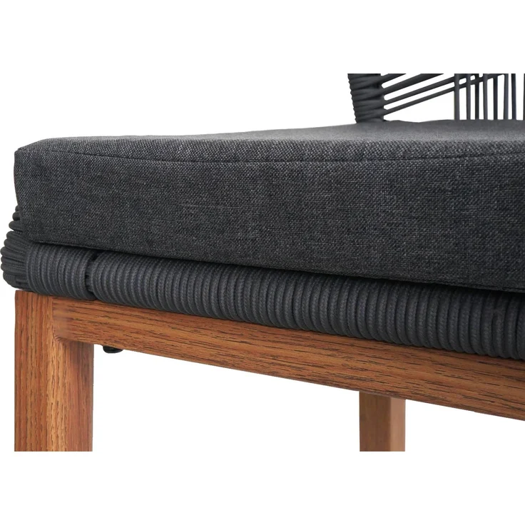 2er-Set Rope-Barhocker HWC-O21, Outdoor Sitzpolster Seilgeflecht Metall Holz-Optik ~ anthrazit, Kissen dunkelgrau – Bild 5