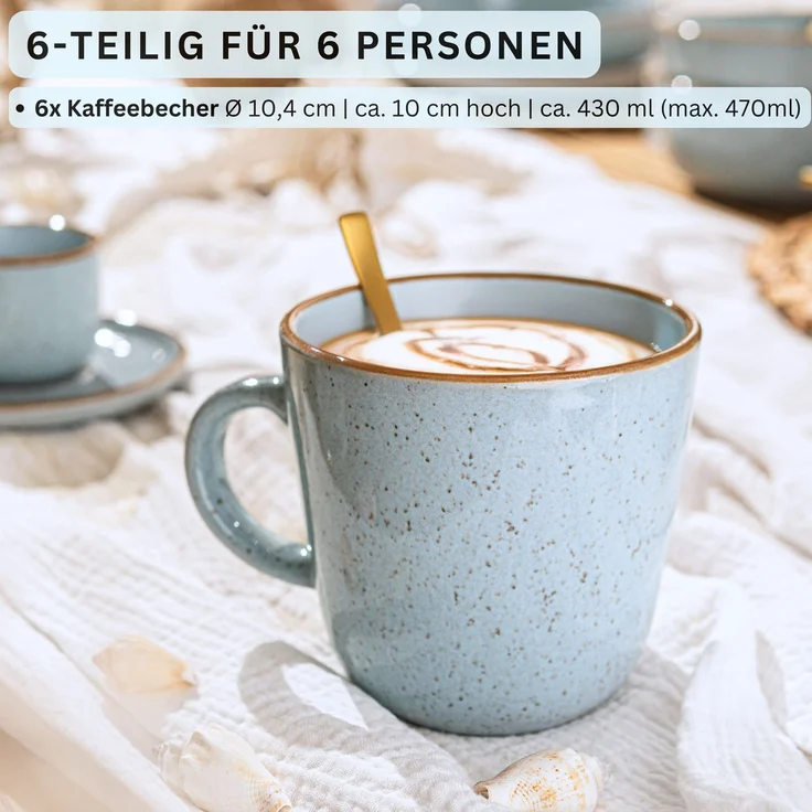 SÄNGER Kaffeebecher Set Rio Lagune- 6 teilig aus Steingut – Bild 2