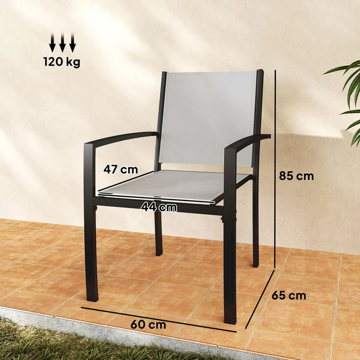 MELAYR, Set aus 2 stapelbaren Gartenstühlen mit Armlehnen, Stahlgestell, 60 x 65 x 85 cm, hellgrau – Bild 5