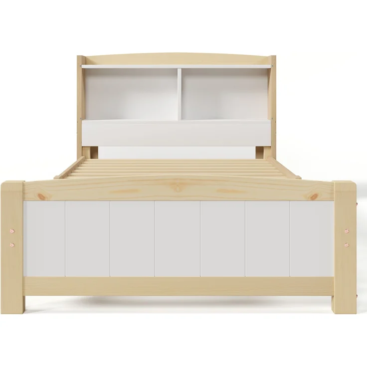Bett 90x200 cm mit Stauraum-Kopfteil aus Massivholz, weiß – platzsparendes Einzelbett mit Lattenrost – Bild 8