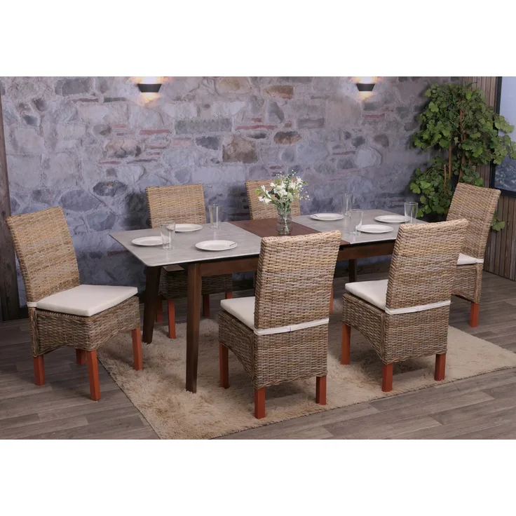 6er-Set Esszimmerstuhl Korbstuhl Stuhl M44, Kubu-Rattan ~ mit Sitzkissen