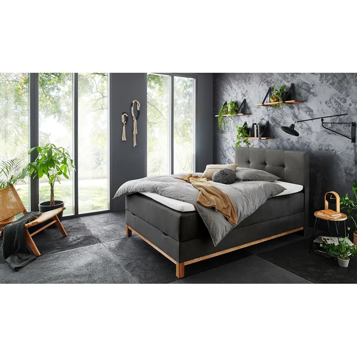 Boxspringbett Calais / Catania, Stoff, Schwarz, 122 x 116 x 209 cm