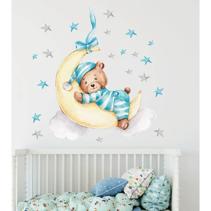 Montegoni Wandtattoo Wandtattoo Babybär auf dem Mond, 60 x 40 cm, Abziehbar, Hochwertiges Wandtattoo mit süßem Design – Bild 5