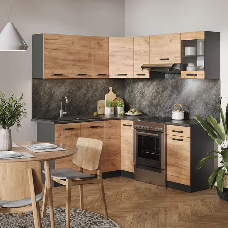 Eckküche R-Line Goldkraft Eiche/Anthrazit 187 x 167 cm, AP Anthrazit Vicco – Bild 5