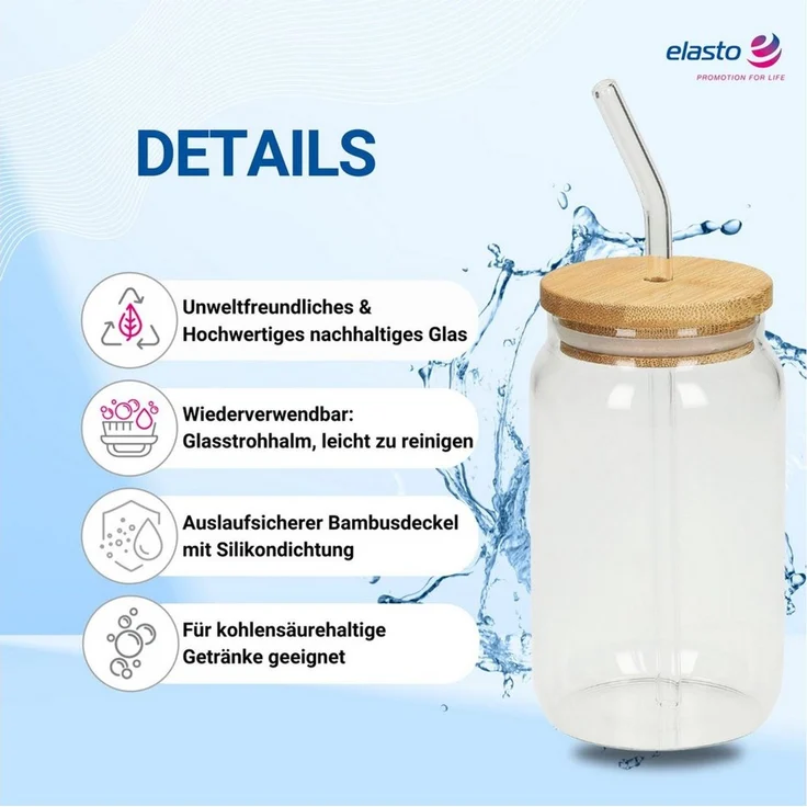 elasto Becher Trinkglas "Tropical" mit Strohhalm 460 ml natur – Bild 3