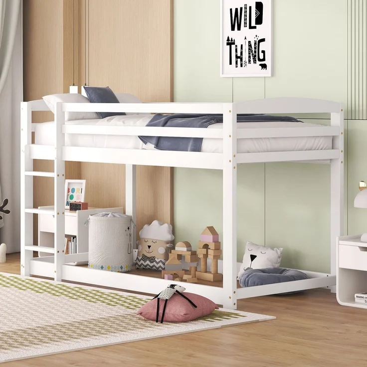 Kinder Etagenbett 90x200 cm,Platzsparendes Holz-Etagenbett mit Leiter und Sicherheitsgeländer,Jugendbett,Weiß – Bild 1