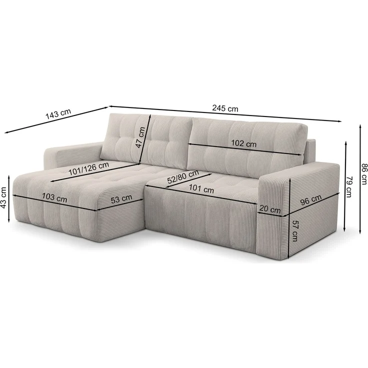 Selsey 'Maillo' Ecksofa mit Schlaffunktion & Bettkasten, Cord, Universal, Dunkelgrau – Bild 4