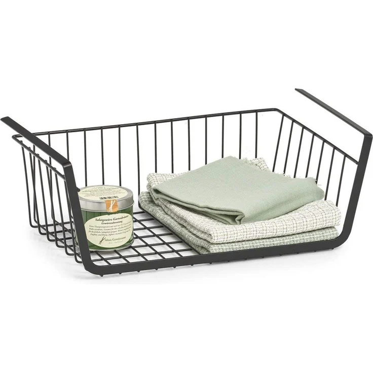 Zeller 27405 Unter-Fachbodenregal, Metall, schwarz, ca. 41 x 26 x 15 cm, Hängekorb aus Metall Schrankkorb Organizer für Regale Unterbauschrank Küche Speisekammer