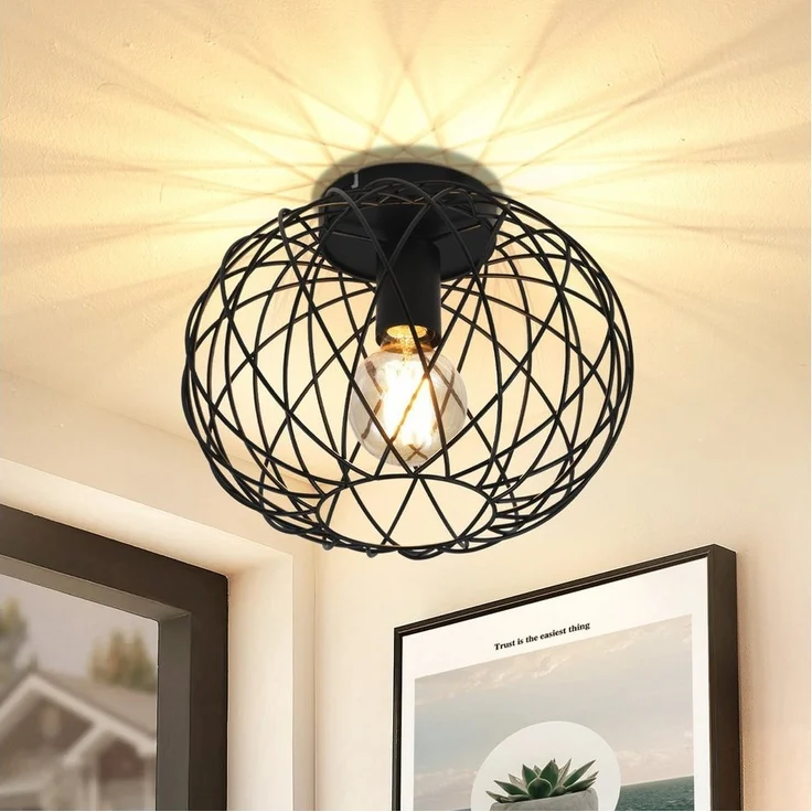 Nettlife Deckenleuchte 1 Flammig Deckenlampe Vintage Flurlampe Schwarz, LED wechselbar, Flur Schlafzimmer Küche – Bild 1